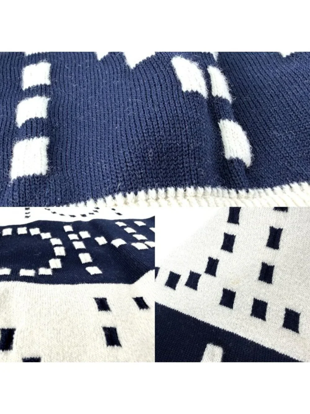 Louis Vuitton Knit Signature Chunky Stripe Pullover Long Sleeve White Navy XS